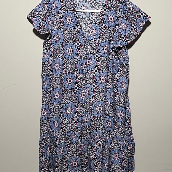 LOFT Petite Medallion Button Ruffle Flounce Dress - Picture 6 of 7